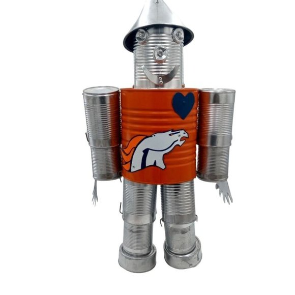 Orange Folk Art Tin Man Sculpture Bronco Horse Wizard Of Oz Reclaimed Recycled R - Picture 1 of 16